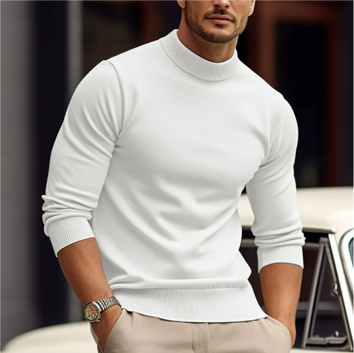Damien - Pull Élégant Col Montant Ajusté