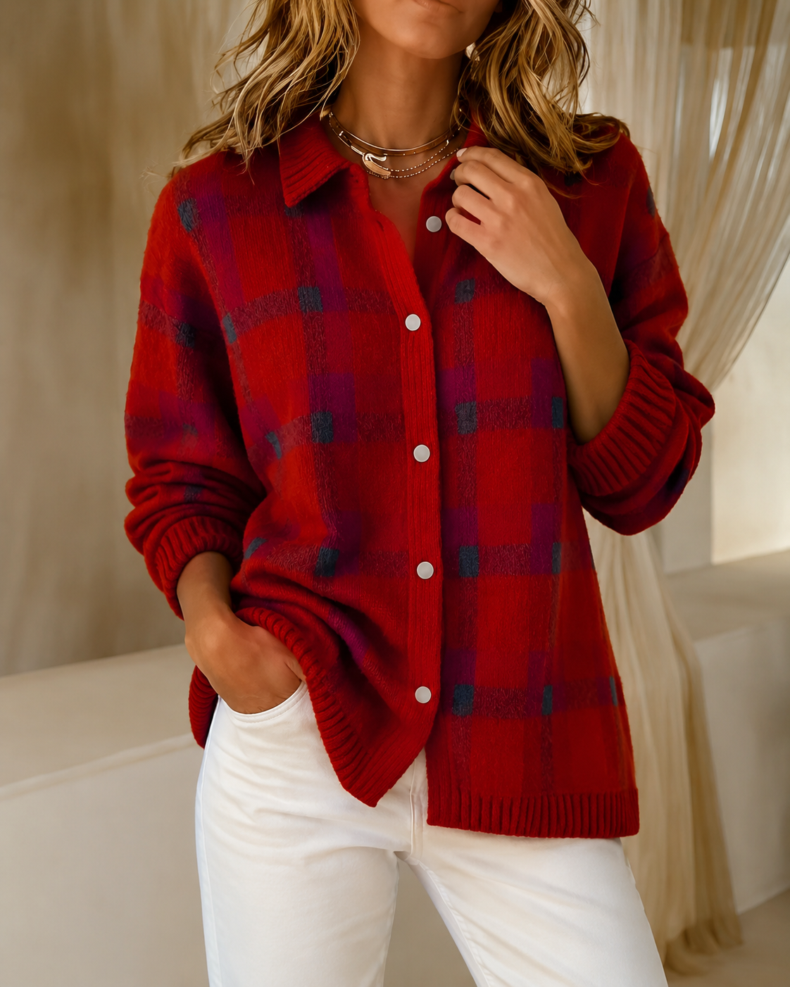 Camille - Cardigan Chic Oversize Col Chemise