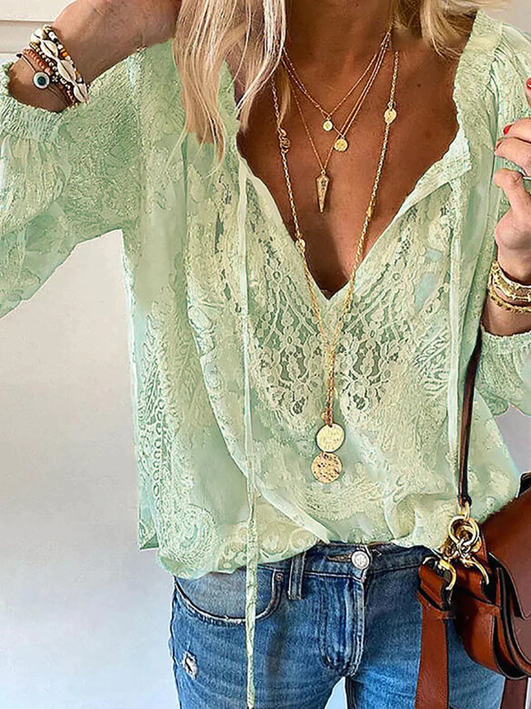 Blouse Femme En Dentelle Col V Bohème - Chloé
