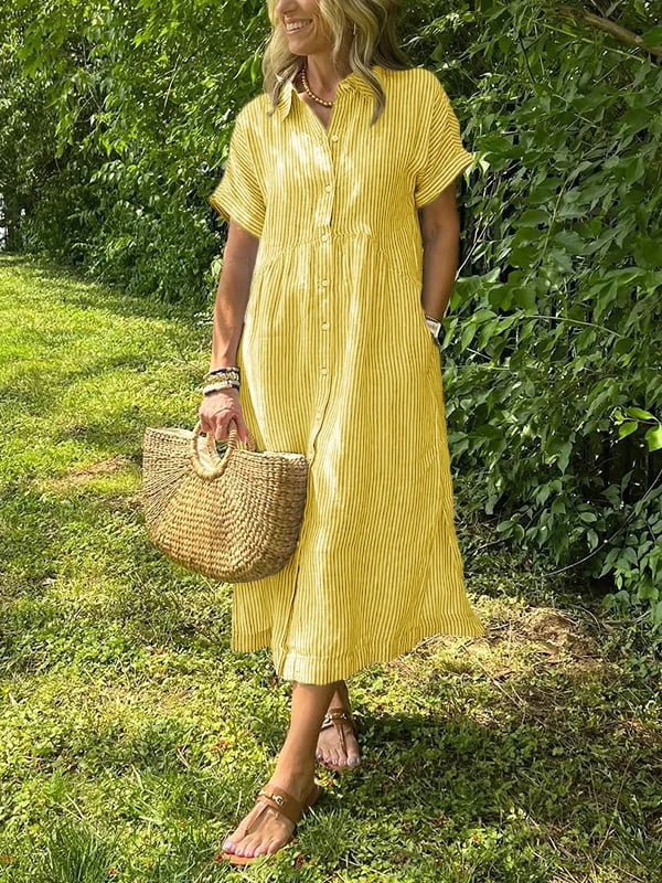 Robe Midi Femme en Lin Rayée - Chloé