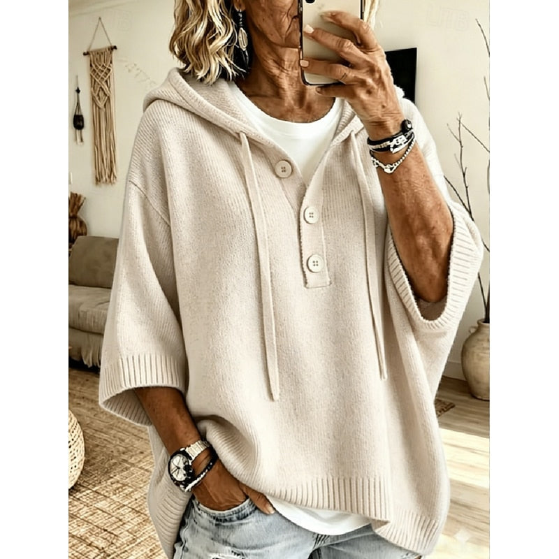 Nathalie - Sweat à Capuche Chic Oversize Boutonné