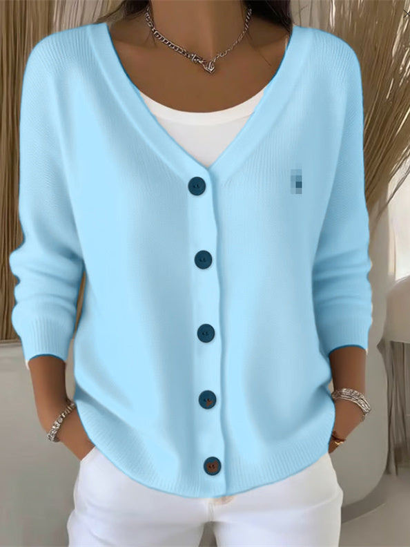 Delphine - Cardigan Élégant Col V Boutonné