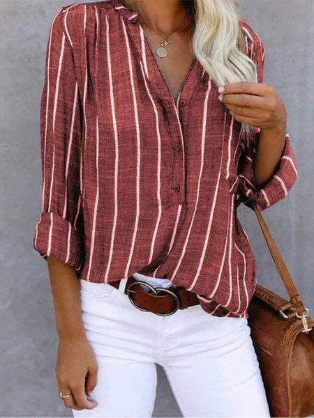 Blouse Femme Rayée Manches Longues Col V - Lou