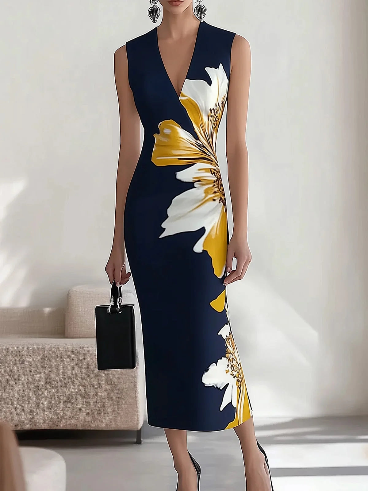 Robe Midi Femme Cintrée Fleurie - Inès