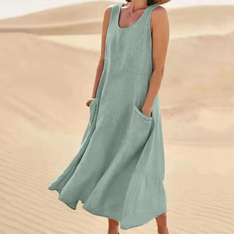 Camille - Robe Lin Sans Manches Longue Femme