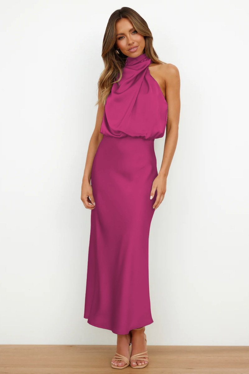 Robe Midi Femme en Satin Dos Nu - Aurélie