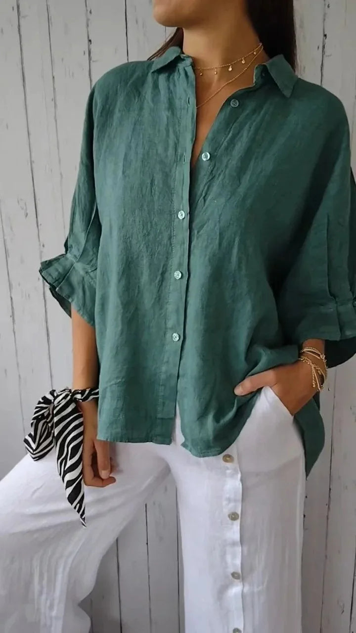 Nathalie - Blouse Lin Légère Boutonnée Femme