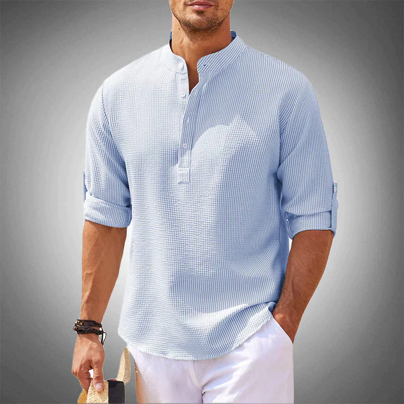 Milo - Chemise Lin Col Mao Manches Longues Homme