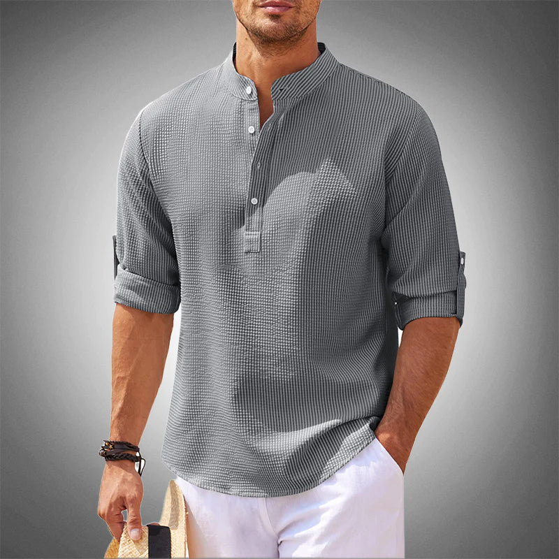 Milo - Chemise Lin Col Mao Manches Longues Homme
