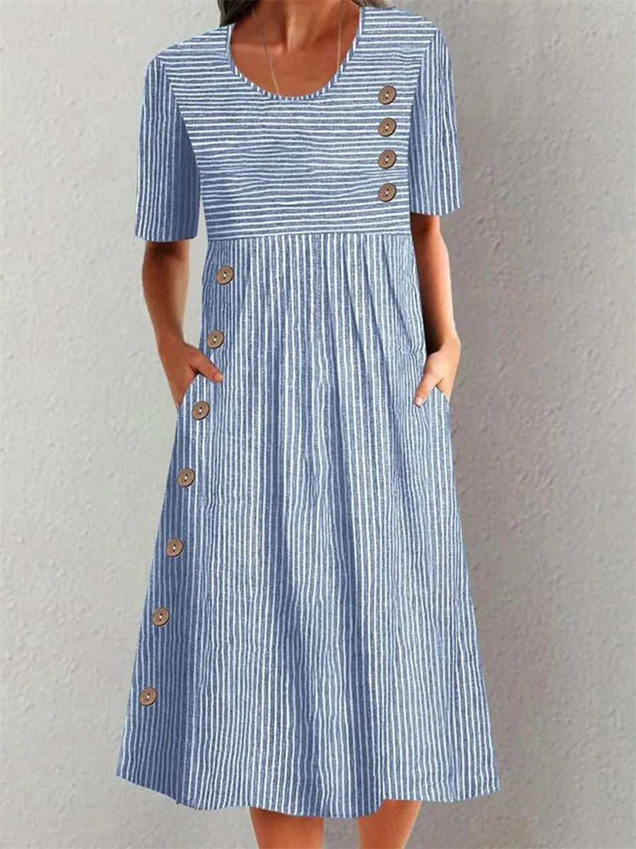 Robe Midi Femme Rayée Boutonnée - Caroline