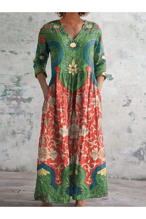 Inès - Robe Femme en Lin Bohème Ethnique