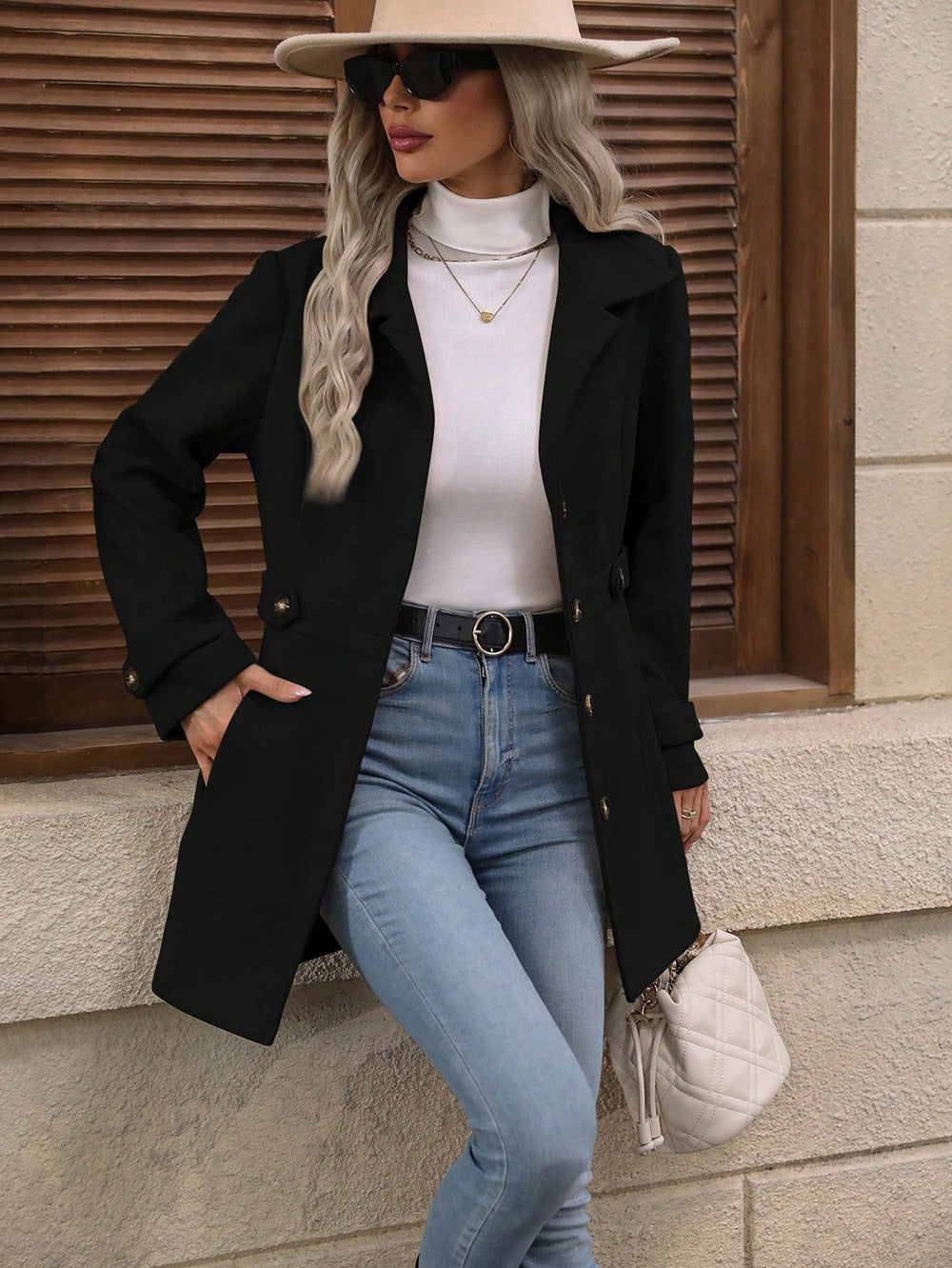 Karine | Manteau Élégant Mi-Long Laine