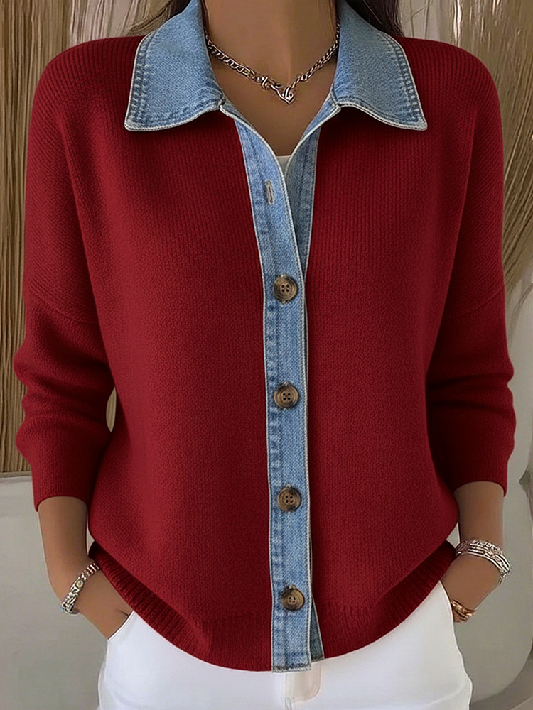 Amélie | Cardigan Chic Bicolore Col Chemise