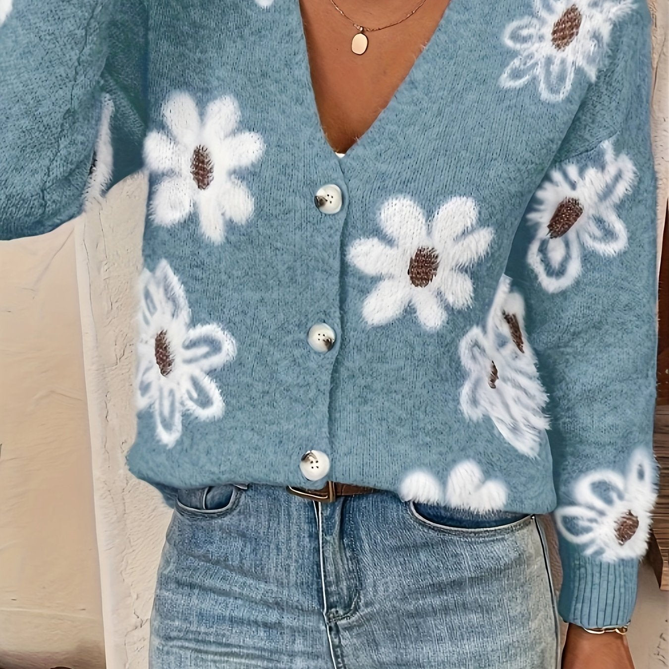 Aurélie - Gilet Féminin Fleuri Boutonné