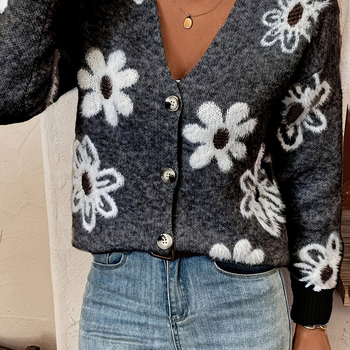 Aurélie - Gilet Féminin Fleuri Boutonné