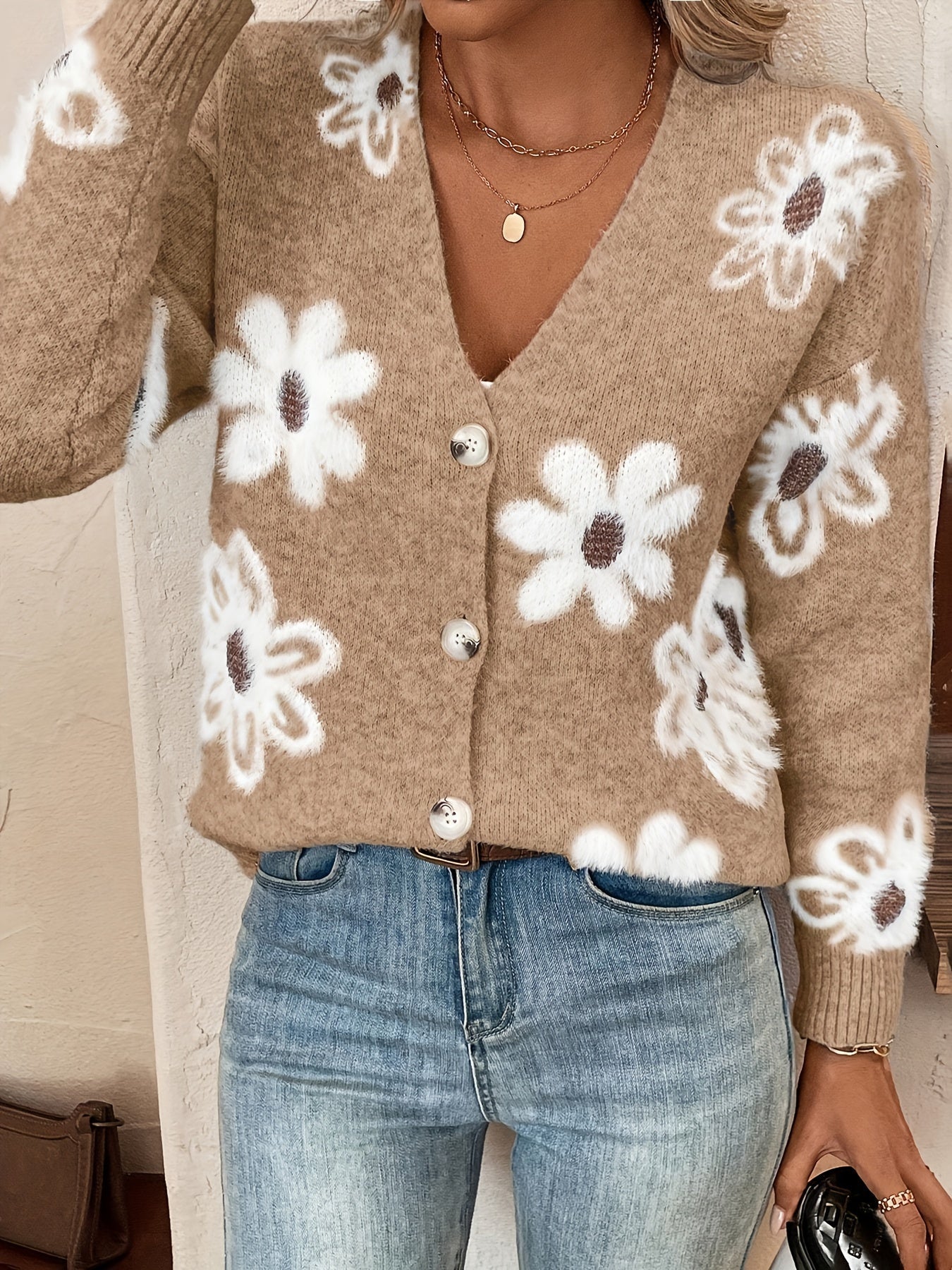 Aurélie - Gilet Féminin Fleuri Boutonné