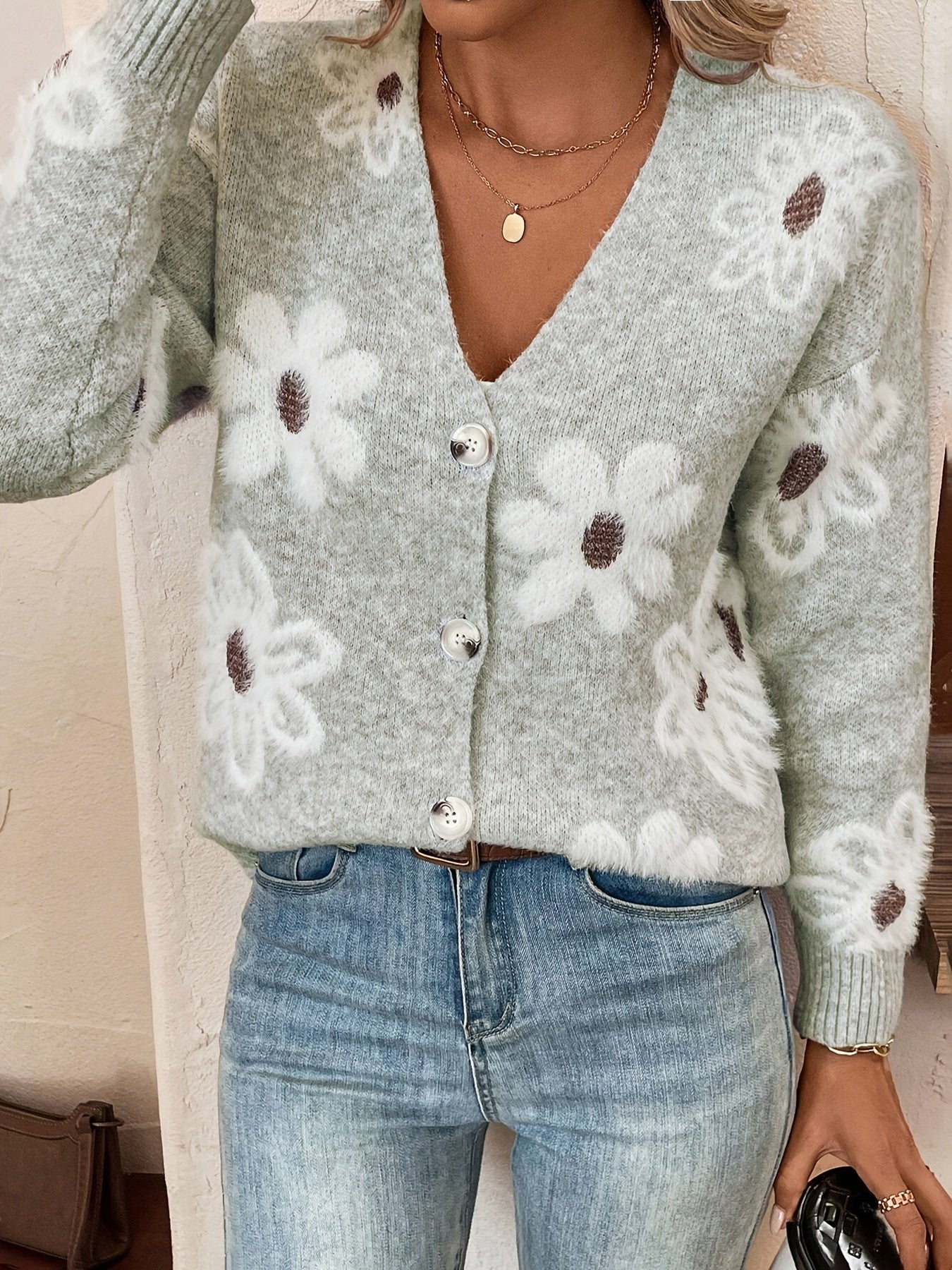 Aurélie - Gilet Féminin Fleuri Boutonné