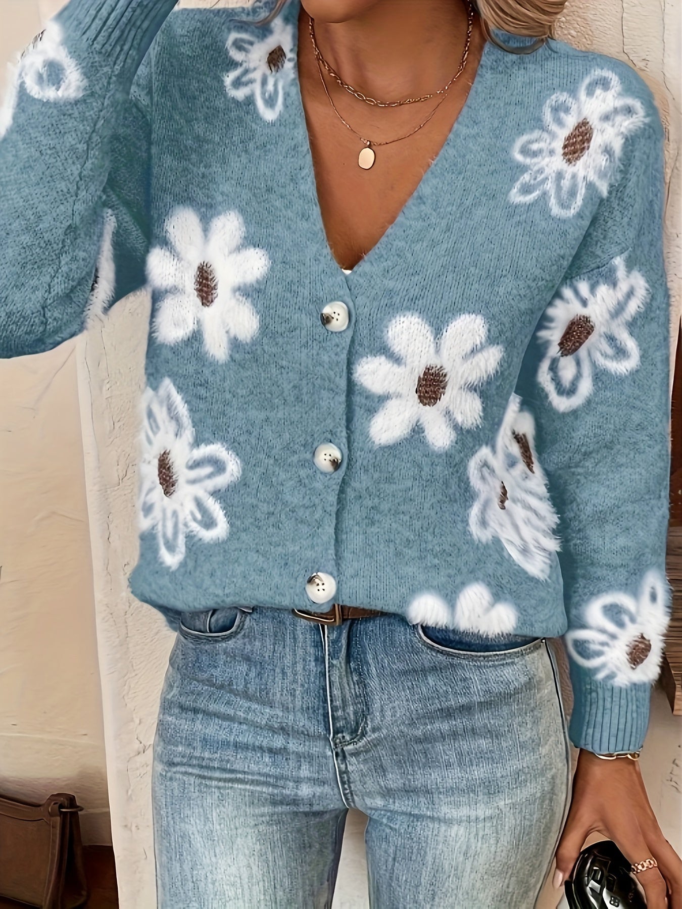 Aurélie - Gilet Féminin Fleuri Boutonné