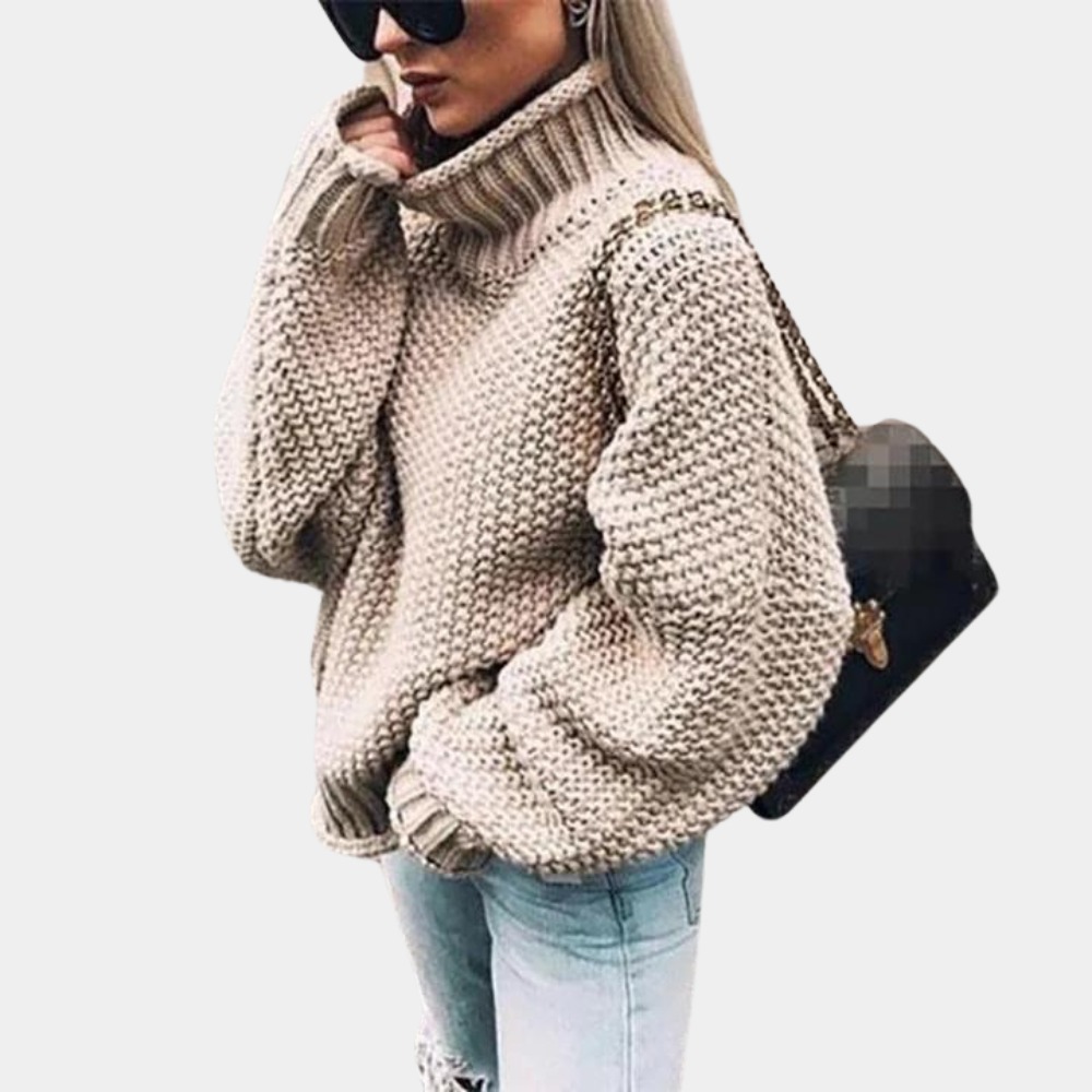 Nathalie - Pull Élégant Oversize Col Roulé