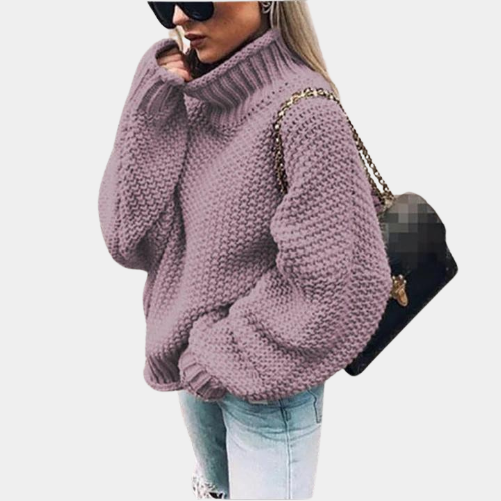 Nathalie - Pull Élégant Oversize Col Roulé