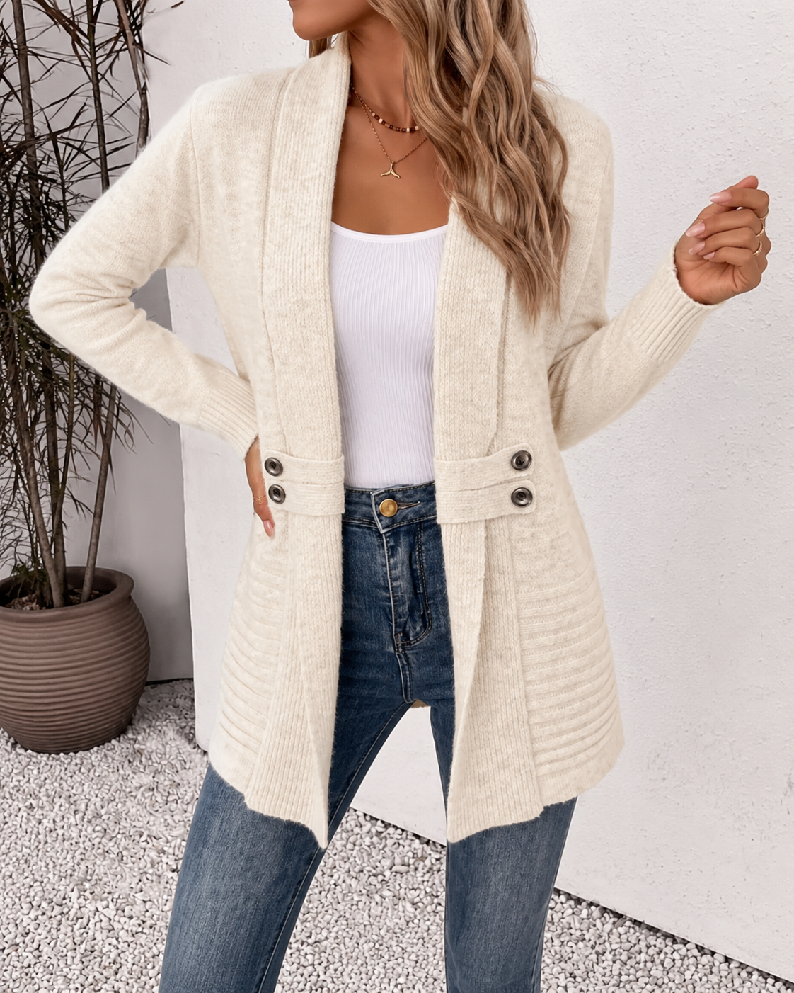 Valérie - Cardigan Élégant Long Boutonné