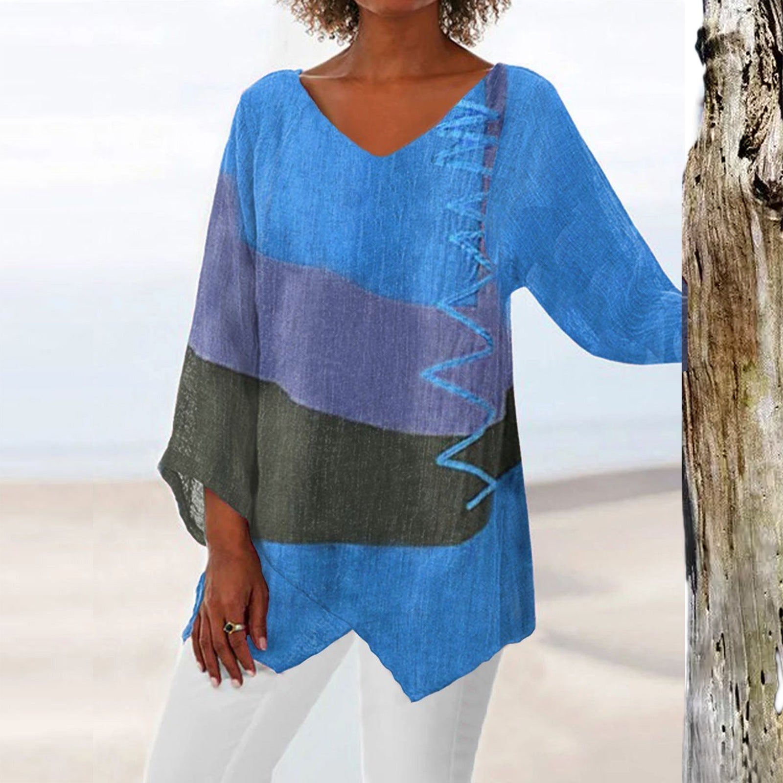 Apolline - Tunique Lin Bohème Tricolore Femme