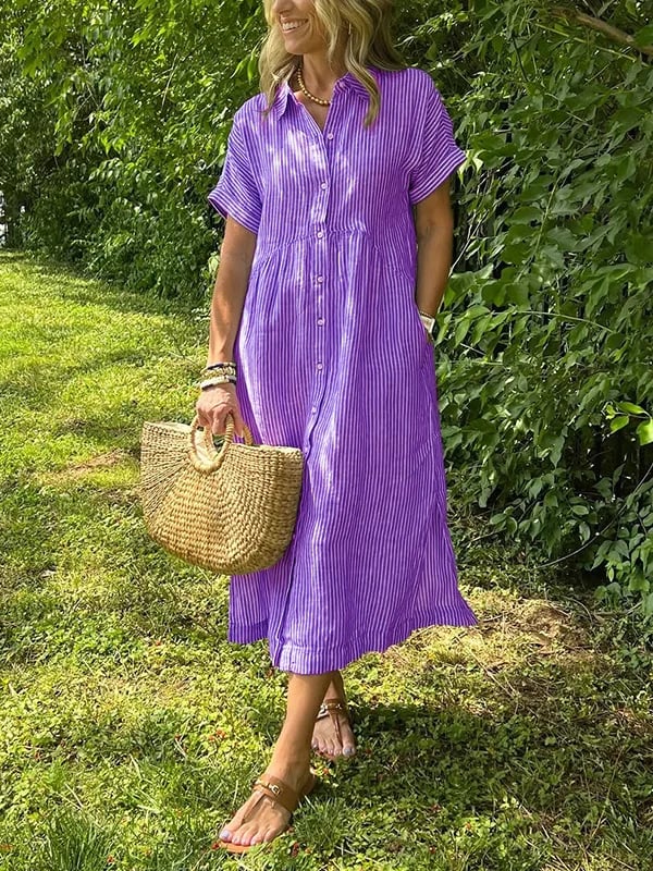 Robe Midi Femme en Lin Rayée - Chloé