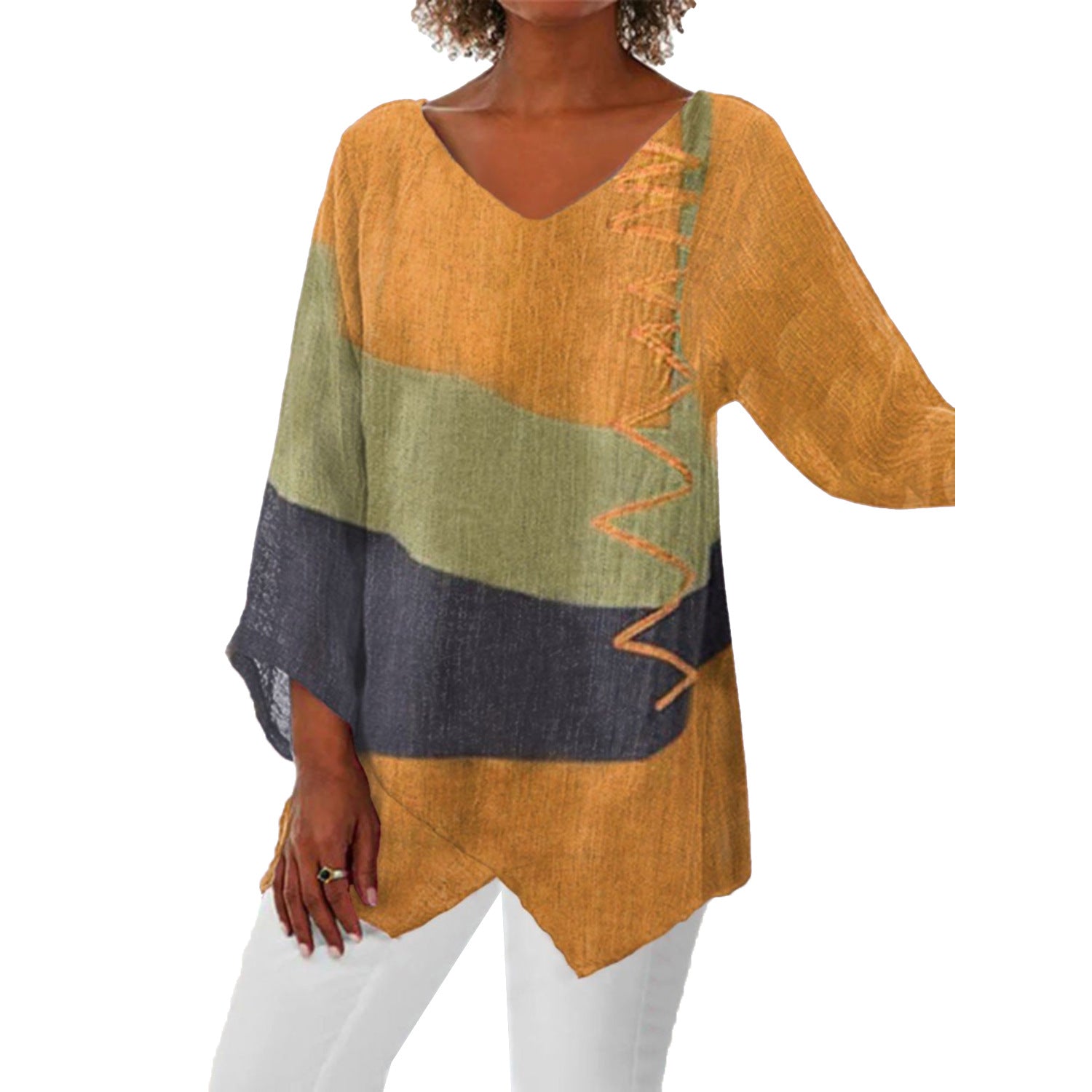 Apolline - Tunique Lin Bohème Tricolore Femme