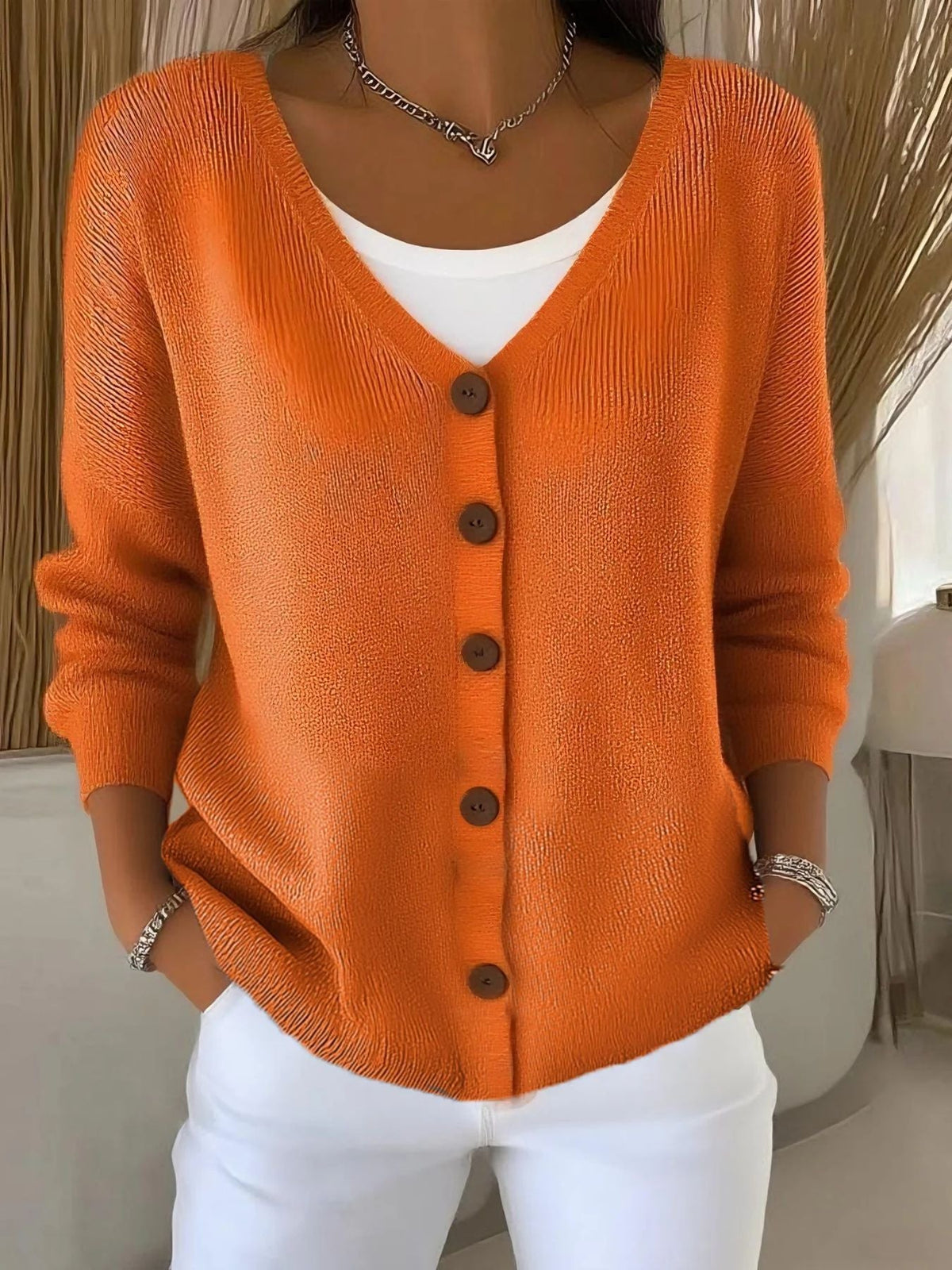Delphine - Cardigan Élégant Col V Boutonné