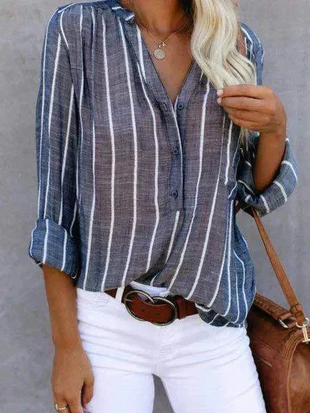 Blouse Femme Rayée Manches Longues Col V - Lou