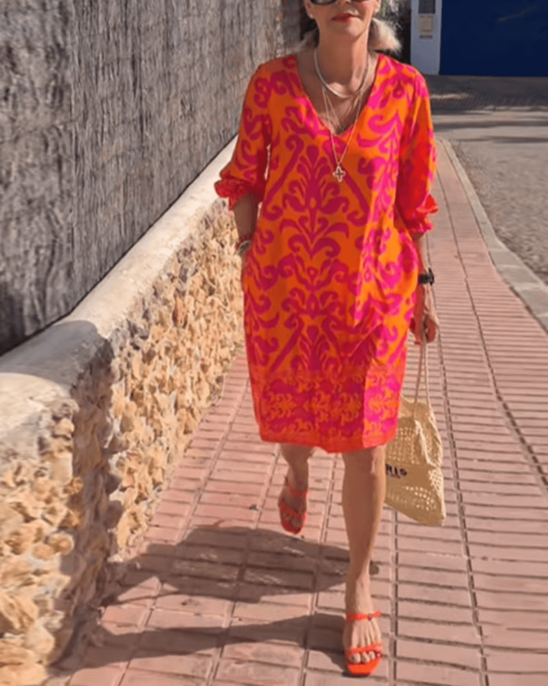 Robe Femme Bohème Imprimée - Marine