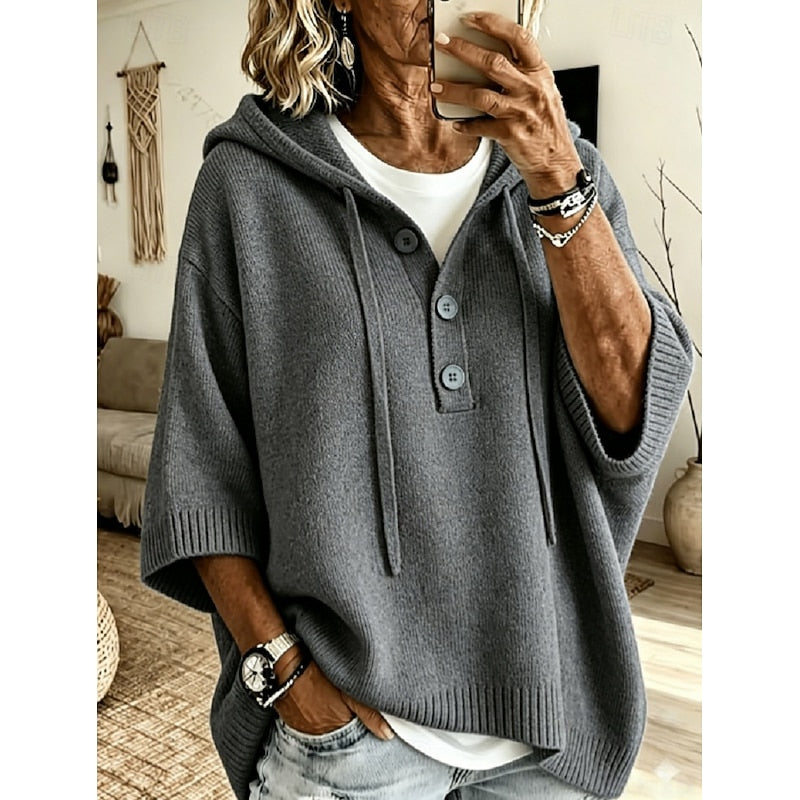 Nathalie - Sweat à Capuche Chic Oversize Boutonné