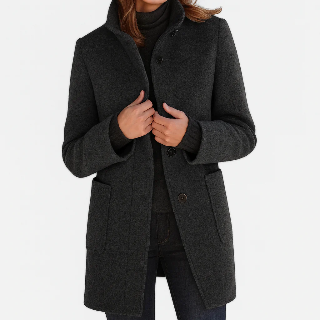 Marguerite | Manteau Élégant Mi-Long Col Montant