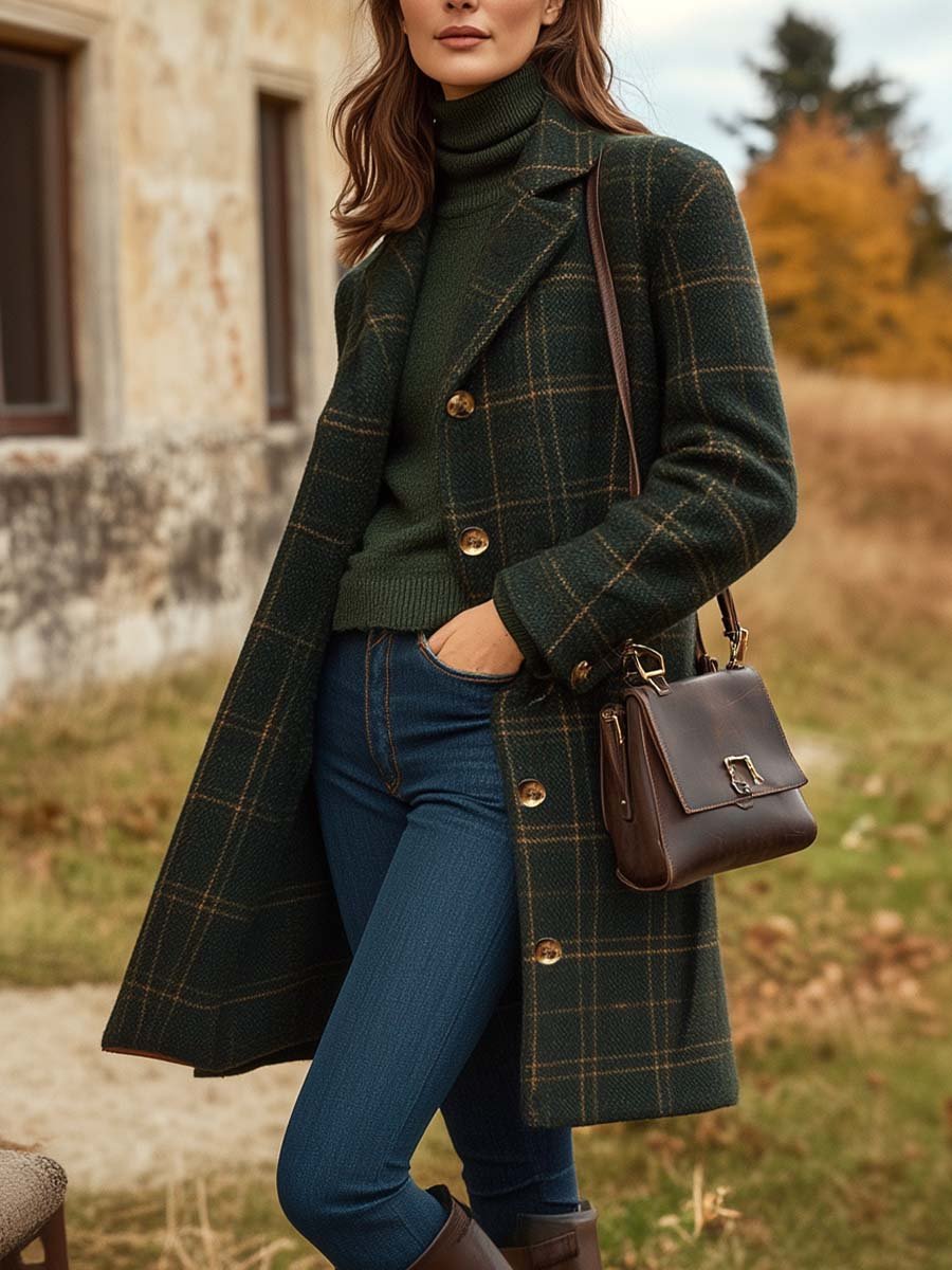 Françoise | Manteau Chic Long Carreaux