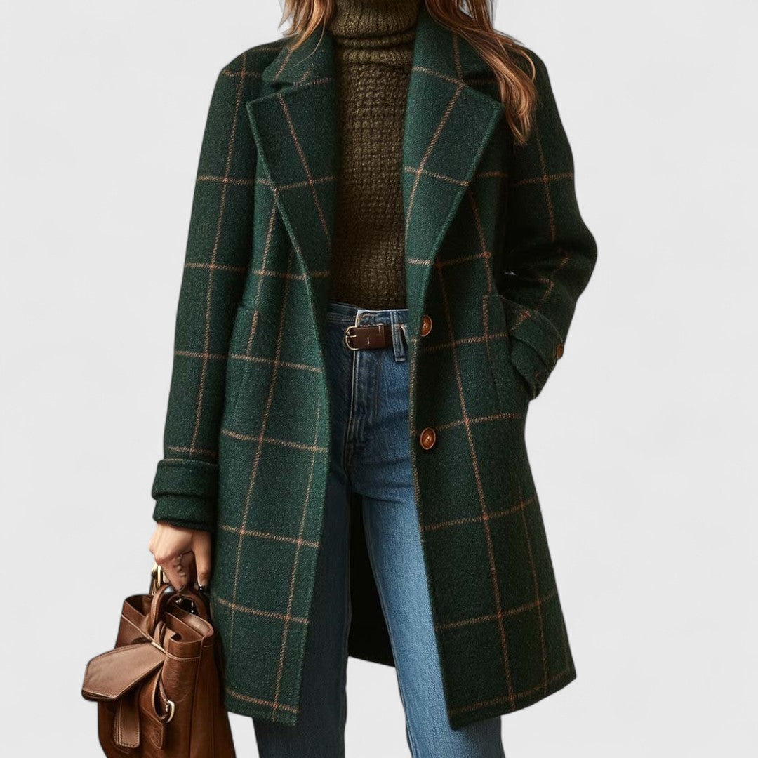 Véronique | Manteau Élégant Mi-Long Carreaux