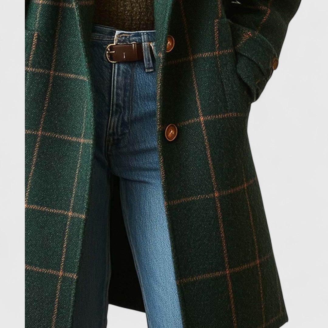 Véronique | Manteau Élégant Mi-Long Carreaux
