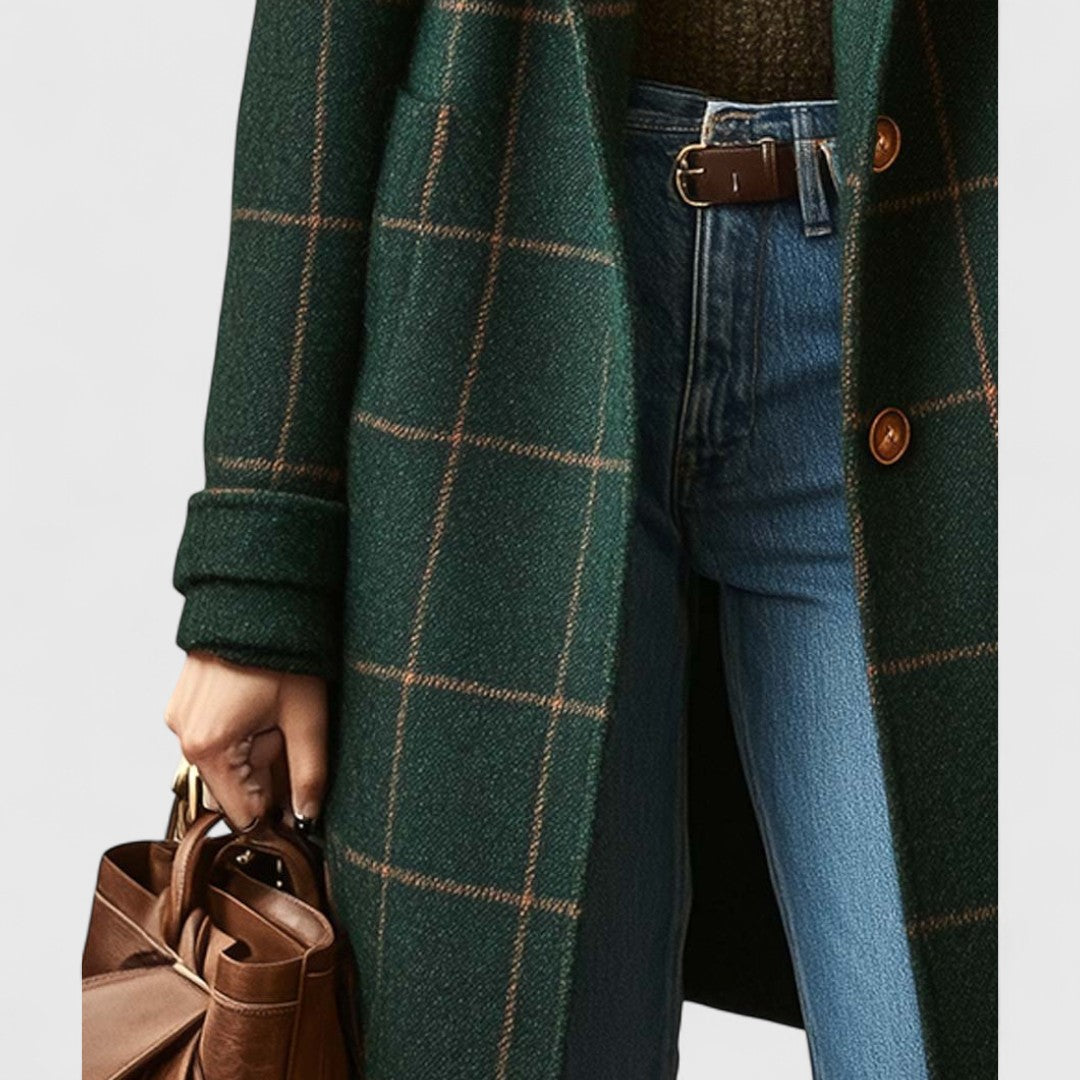 Véronique | Manteau Élégant Mi-Long Carreaux