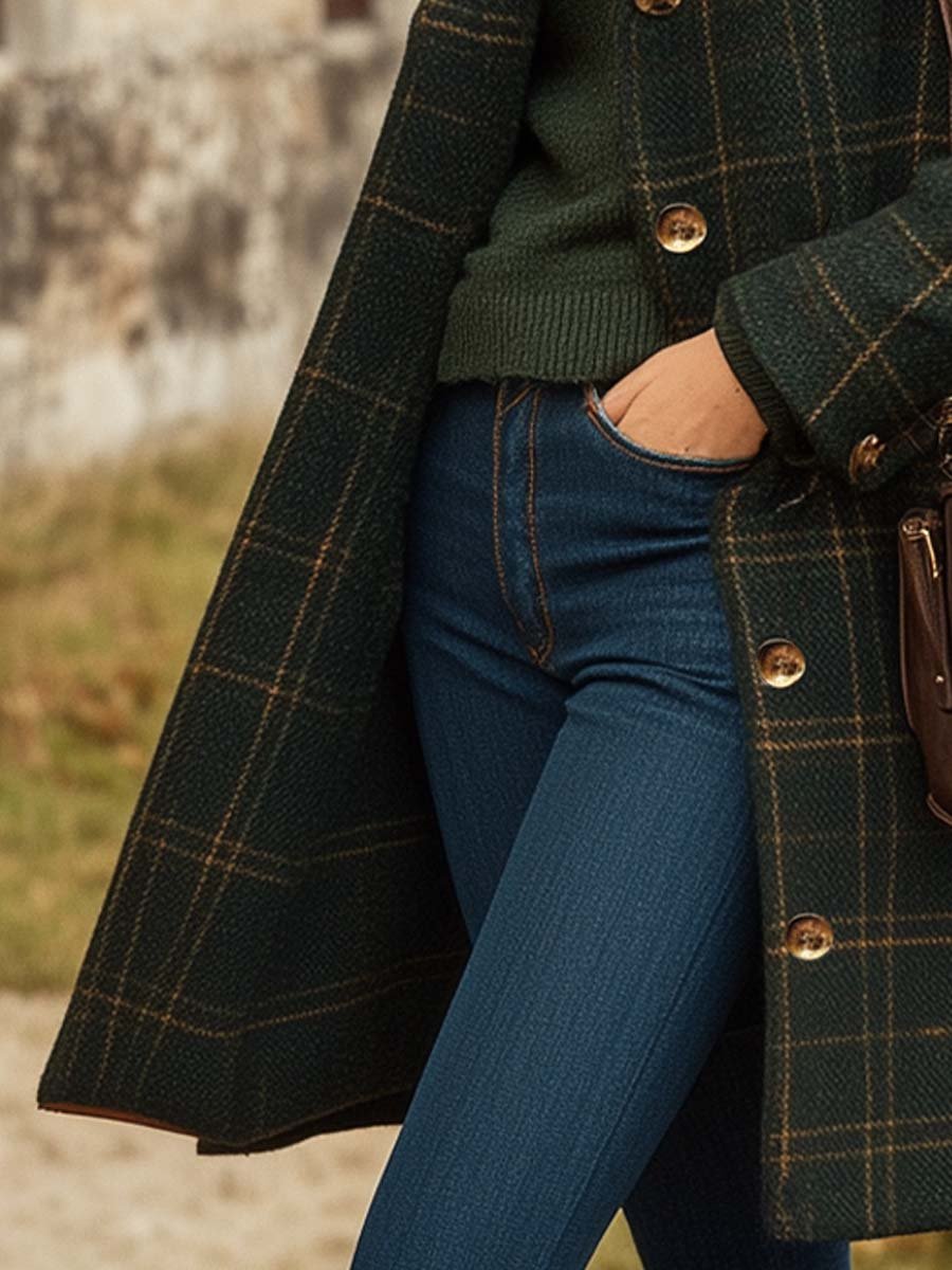 Françoise | Manteau Chic Long Carreaux