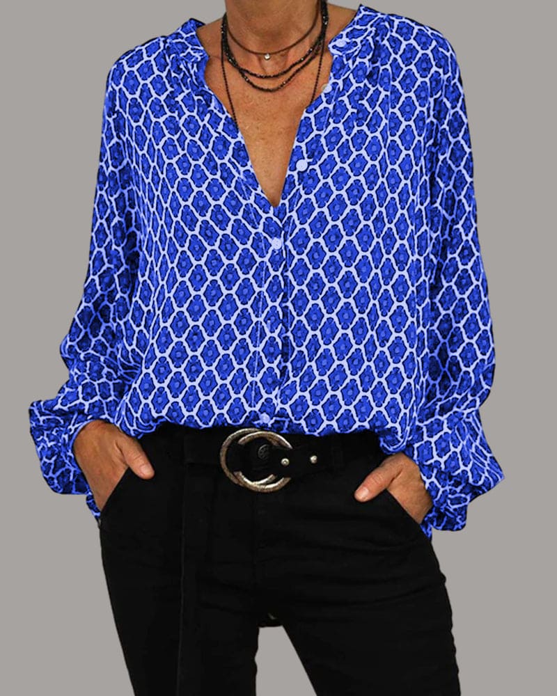 Blouse Femme Imprimée Col V Manches Longues - Inès