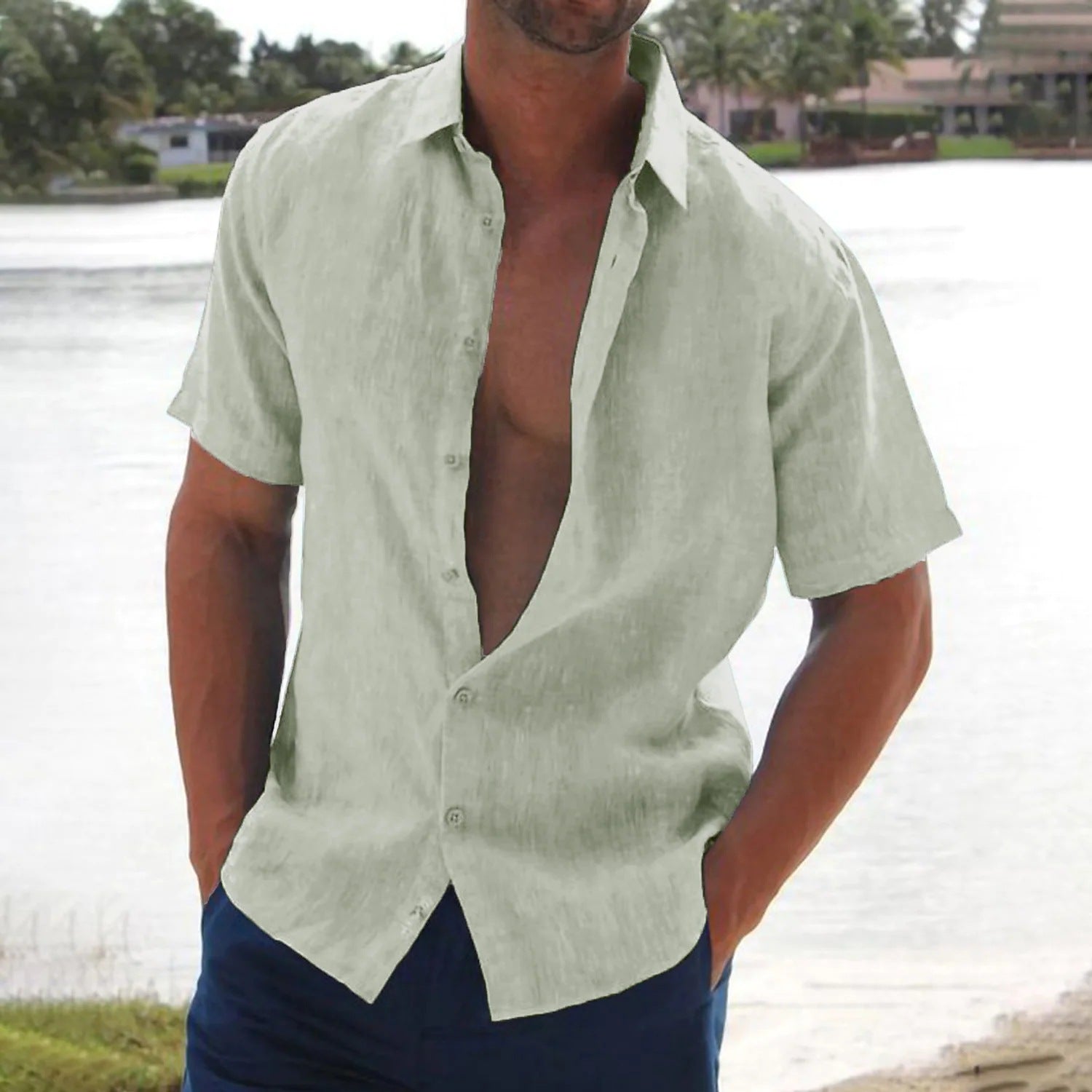 Antonio - Chemise en Lin Manches Courtes Homme