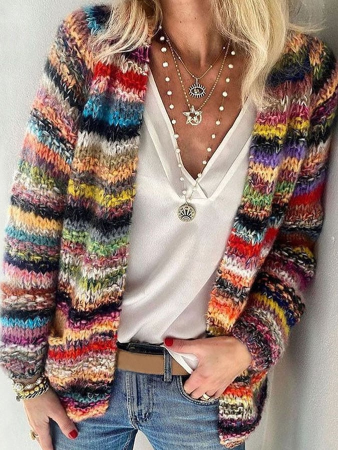 Isabelle - Gilet Élégant Bohème Grosse Maille