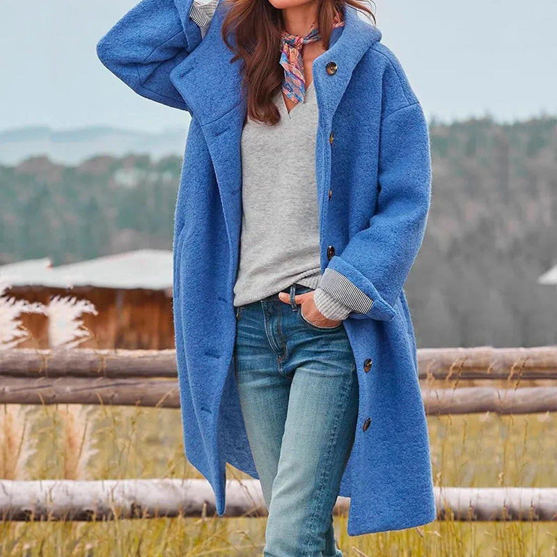 Manteau long bleu décontracté pour femme, idéal pour un look casual et confortable