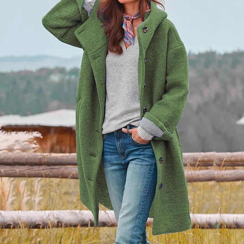 Manteau long vert décontracté pour femme, avec poches latérales, parfait pour l'automne