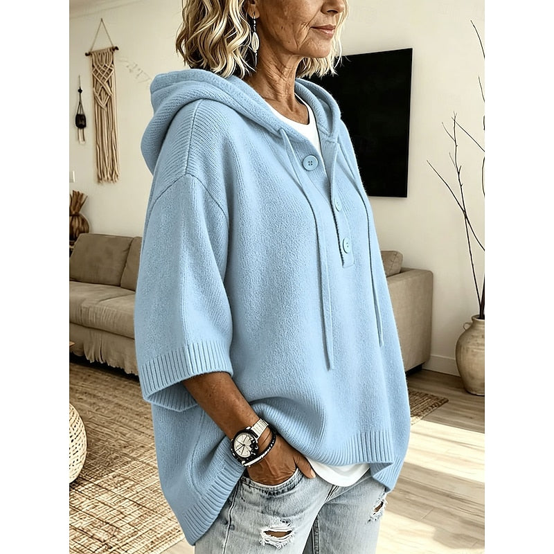 Nathalie - Sweat à Capuche Chic Oversize Boutonné