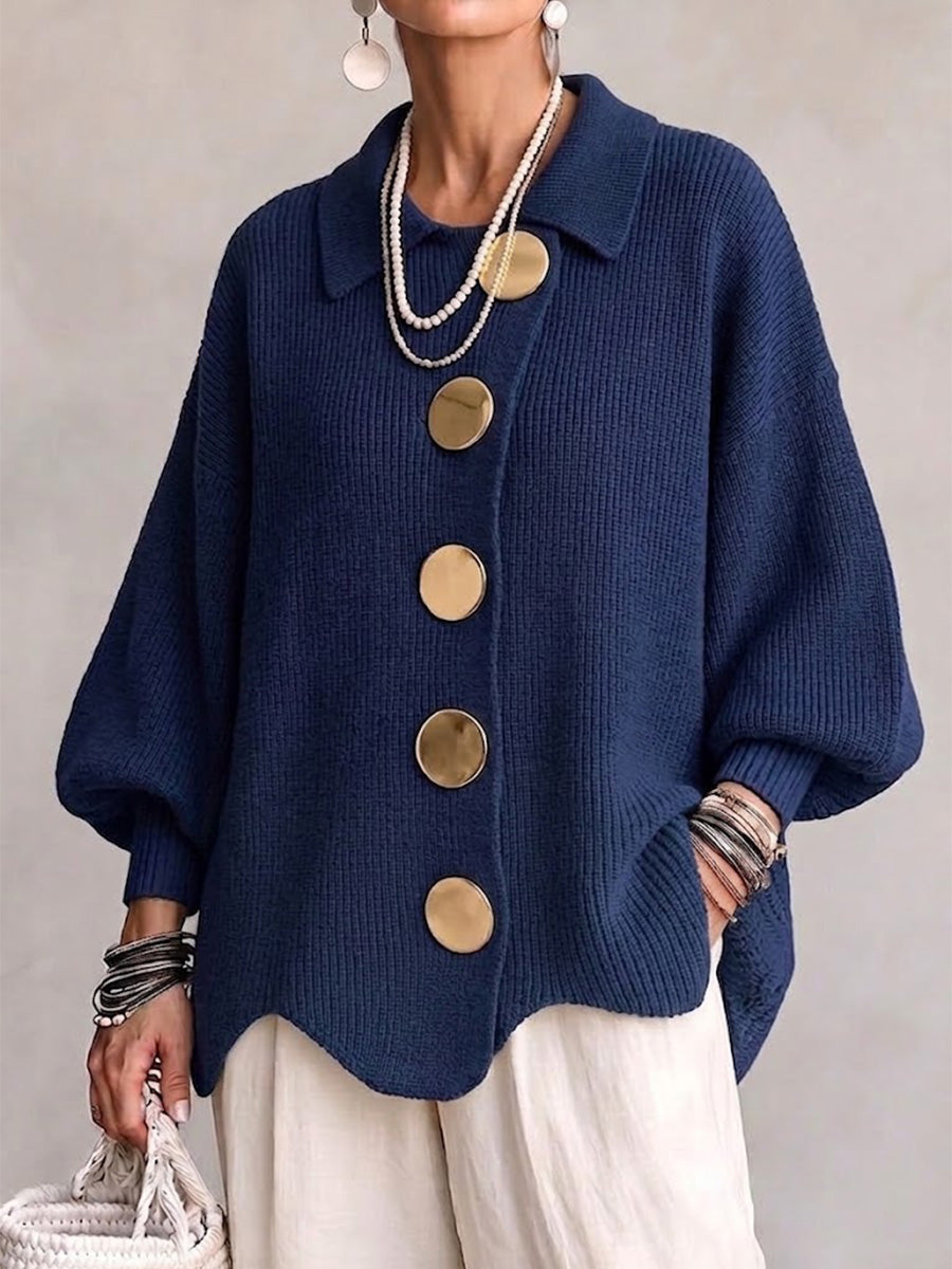 Juliette - Cardigan Élégant Grosse Maille Boutons Dorés