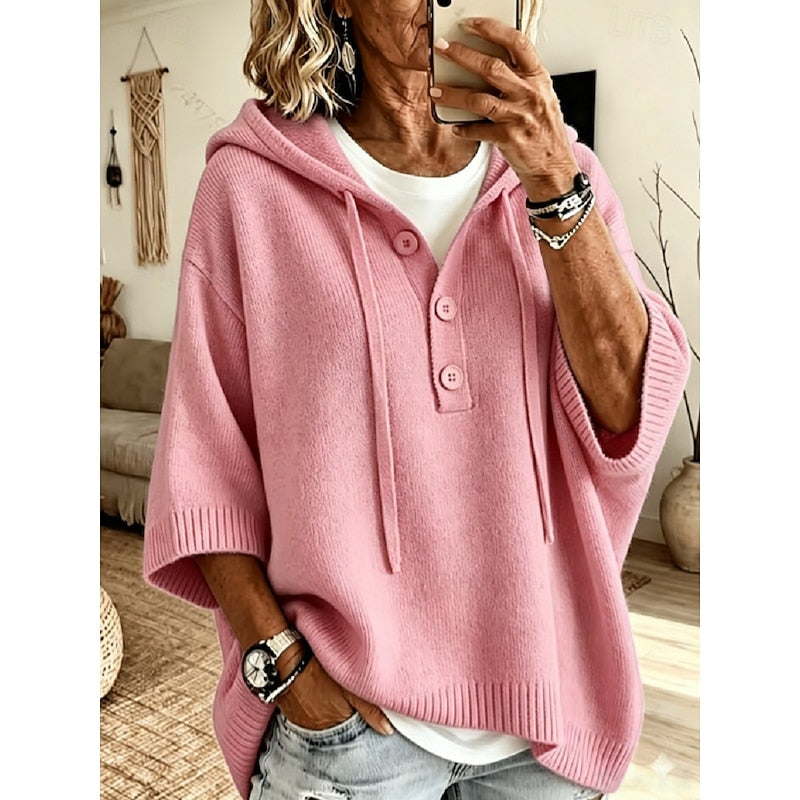 Nathalie - Sweat à Capuche Chic Oversize Boutonné