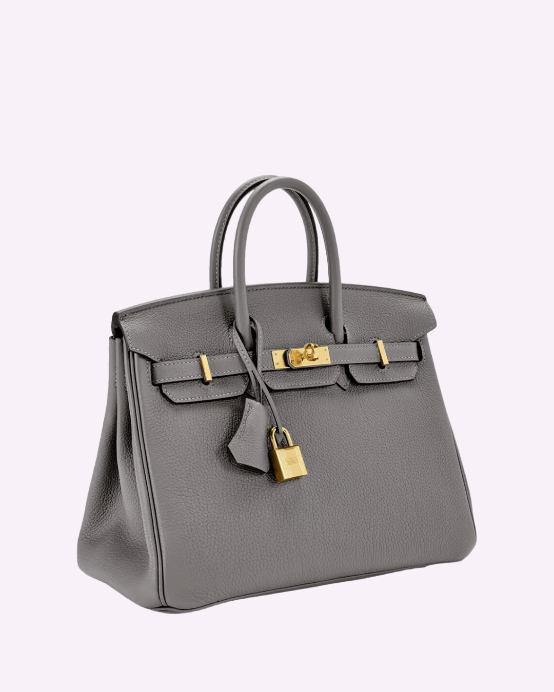 Sac à main en cuir gris élégant avec fermeture à cadenas doré