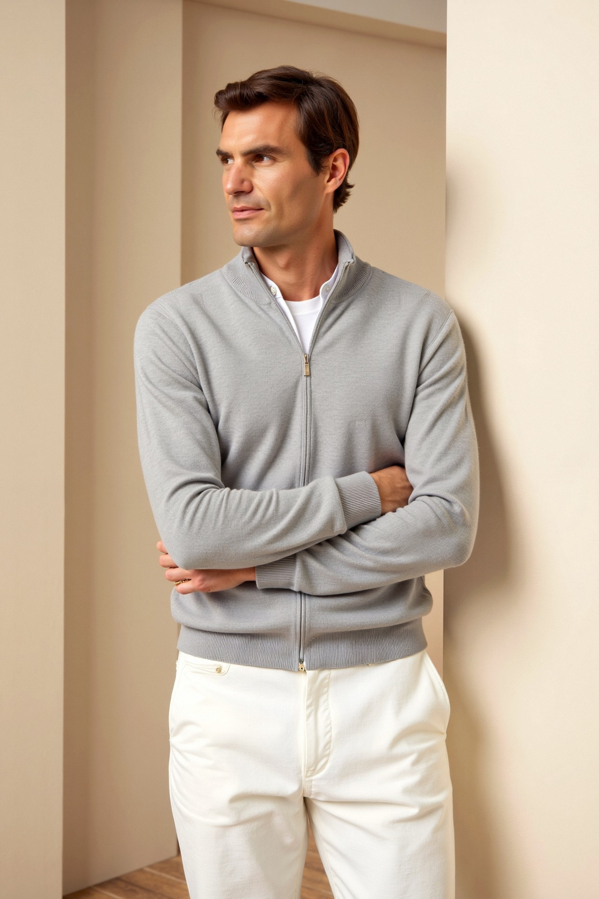 Nicolas - Cardigan Raffiné Zippé Col Montant