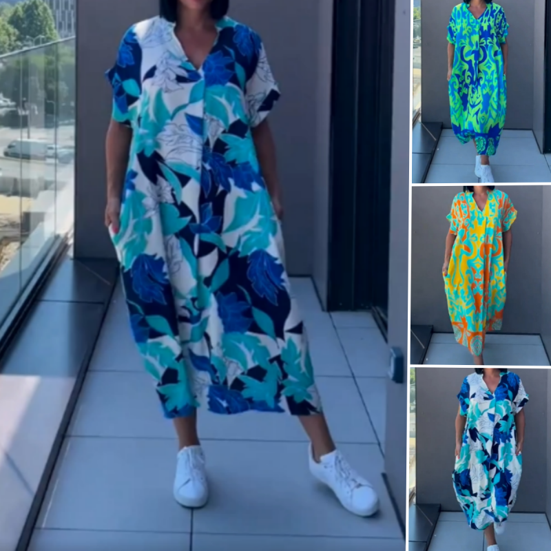 Nathalie - Robe Caftan Femme Ample Imprimée