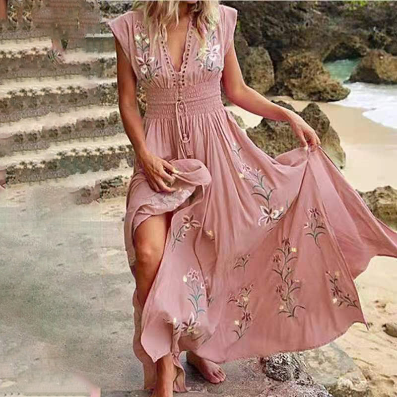 Robe Longue Femme Bohème Brodée - Aurélie